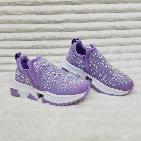 Presto Light Weight Slip on Purple Rhinestone Sneakers - Running Shoes J - Picture 11 of 14
